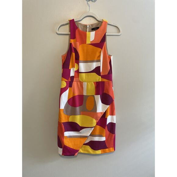Trina Turk Size 6 Orange Dress Colorful Sleeveless Stretch Faux Wrap Abstract - Picture 1 of 6